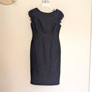 Maggy London 2P Little Black Dress Lace Detail Crepe Sheath Dress Cocktail